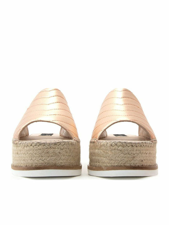 Leather Mules with High Heel in Gold Color