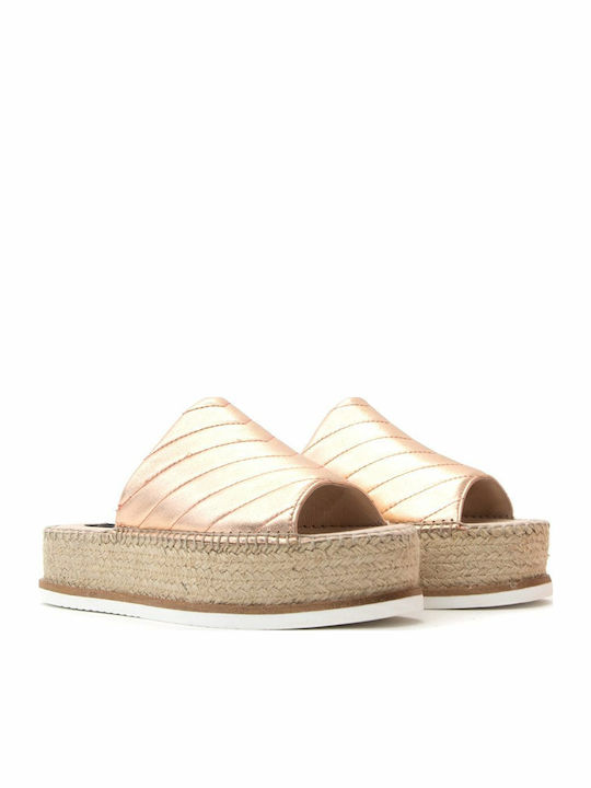 Leather Mules with High Heel in Gold Color