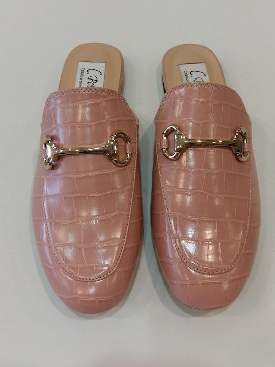 Flat Δερμάτινα Mules σε Ροζ Χρώμα