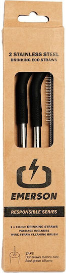Emerson Straws Metal Silver with Brush 2pcs