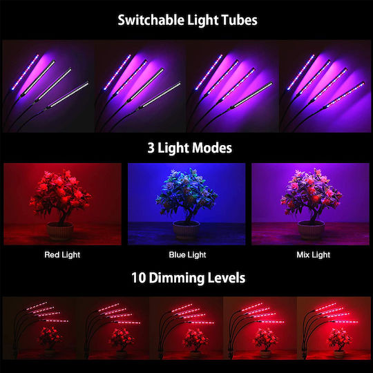 GloboStar Desk Grow Light with LED and Power 20W 150cm.