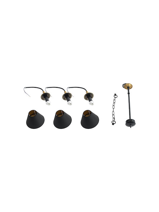 GloboStar Limi Полилей 3xE14 Ø56см с Абажури Черен 01091