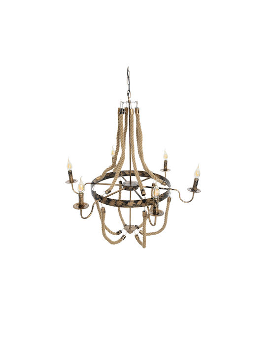 GloboStar Victorian Πολυέλαιος 6xE14 Ø76cm με Σχοινί Μπρούτζινος 01404