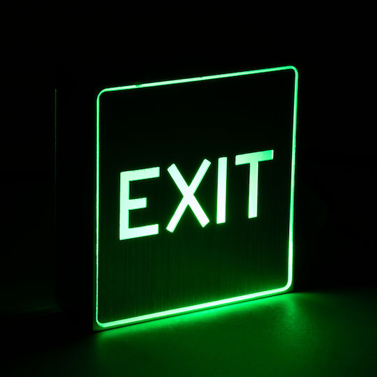 Globostar Sensati 75651 Decorative Wall Indicator Sign Light Exit LED 1w 40lm 90° AC 220-240v Rechargeable Li-ion Battery 3.7v 350mAh IP20 Green Star LED Chip Brushed Nickel W11 x D11 x H3cm 2 Years Warranty