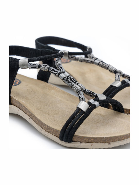 Leather Women's Flat Sandals in Black Color