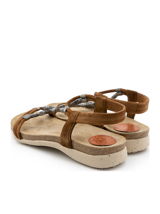 Leather Women's Flat Sandals in Brown Color