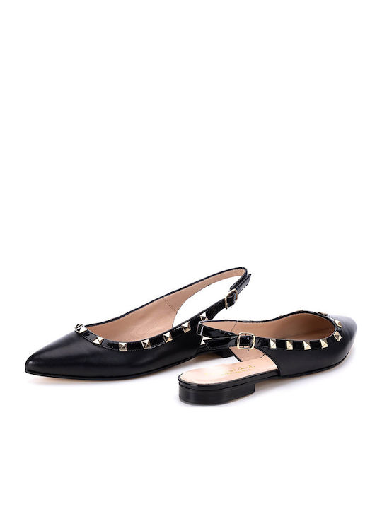 Δερμάτινες Γυναικείες Μπαλαρίνες Slingback σε Μαύρο Χρώμα