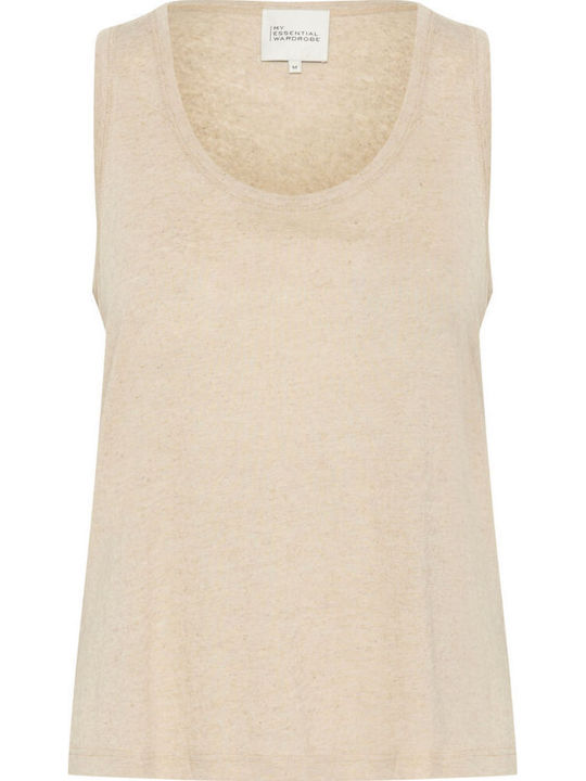 Women's Summer Blouse Linen Sleeveless Oatmeal Melange