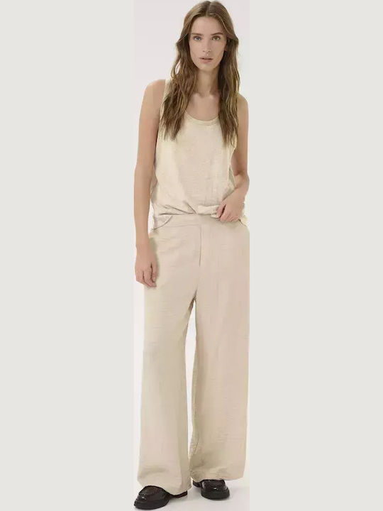 Women's Summer Blouse Linen Sleeveless Oatmeal Melange
