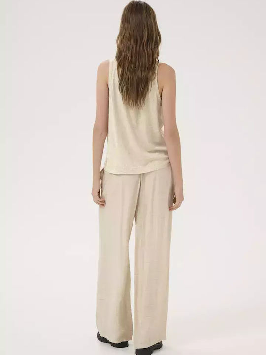 Women's Summer Blouse Linen Sleeveless Oatmeal Melange