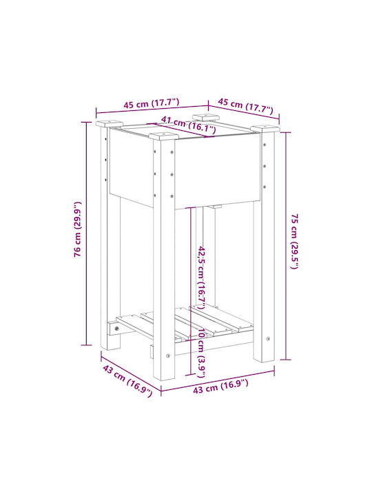 vidaXL Pot Wooden 45x45x76cm.