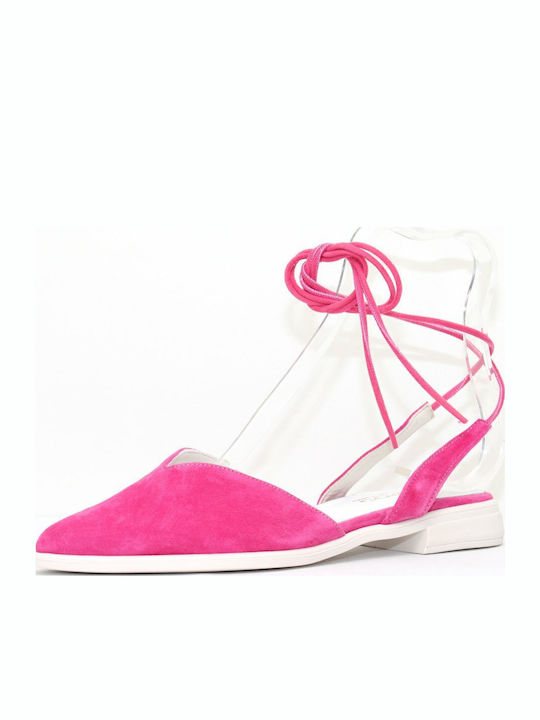 Suede Pointy Slingback Ballerinas With strap Fuchsia