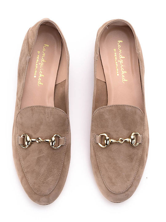 Leather Women's Moccasins in Beige Color