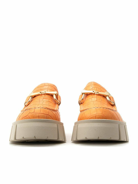 L'estrosa Leather Women's Loafers in Orange Color