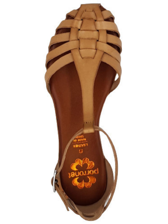Fi2811 Leather Women's Flat Sandals Anatomic with Strap in Beige Color