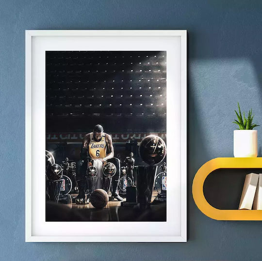Poster Nba Lebron Trophies Snk064 40cm X 50cm Premium Μαύρο Ξύλινο Κάδρο
