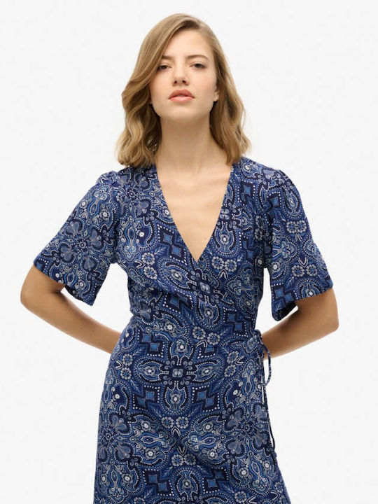 Rochii De Vară Pentru Femei Midi Rochie Wrap-Around Albastră
