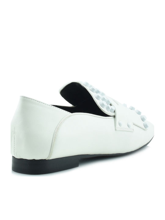 Leder Damen Loafers in Weiß Farbe