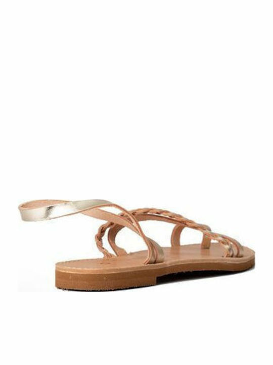 Leather Women's Flat Sandals in Gold Color