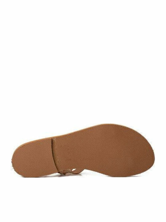 Leather Women's Flat Sandals in Gold Color