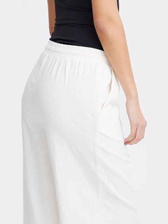 Women's Linen Trousers with Elastic Loose Fit Cloud Dancer