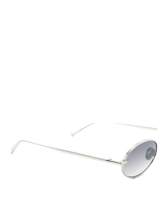 Unisex Sunglasses with Silver Metal Frame and Light Blue Gradient Mirror Lens
