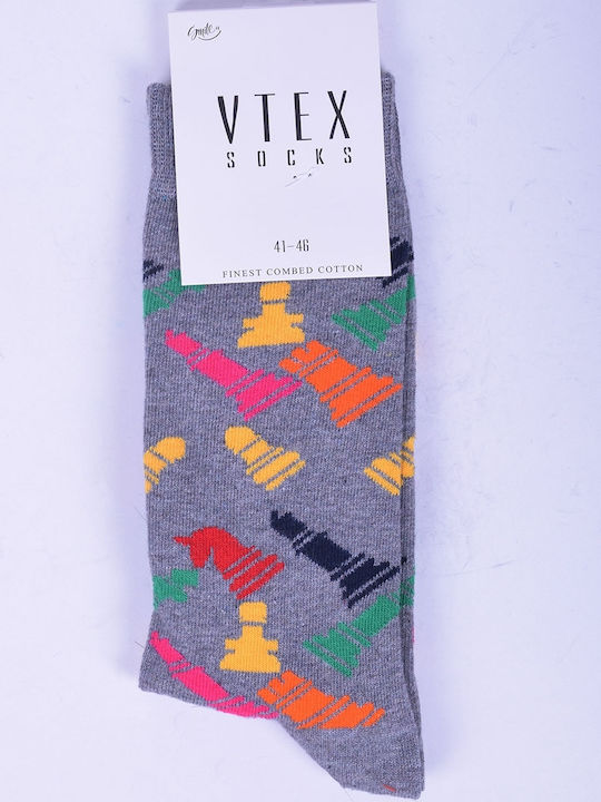 Vtex Socks Κάλτσες Ψηλές Σχέδια Chess Γκρι Vtex Socks Κάλτσες Ψηλές Σχέδια Chess Γκρι