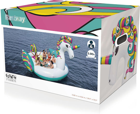 Saltea de Plajă Gonflabilă din Vinil pentru 6 Persoane în Formă de Unicorn 590 X 404 Cm Multicoloră