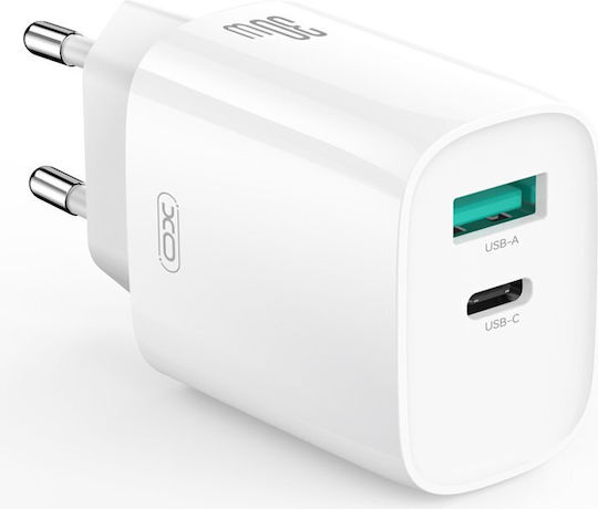 XO Ladegerät mit USB-A Anschluss und USB-C Anschluss und Kabel USB-C - Lightning 30W Stromlieferung Weißs (CE30)