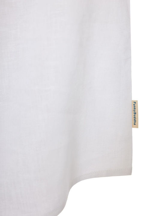 Short-sleeved Linen Shirt in Wide Line White