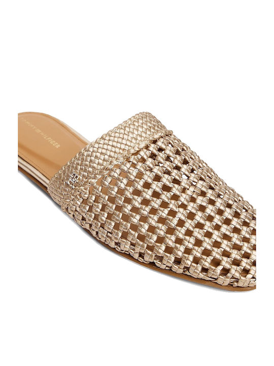 Flat Δερμάτινα Mules σε Χρυσό Χρώμα