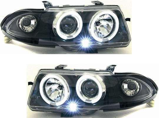 Φανάρια Εμπρός Angel Eyes Opel Astra F 1994-1999 Μαύρα Λάμπες Η1 Σετ 2τμχ Swo03b94