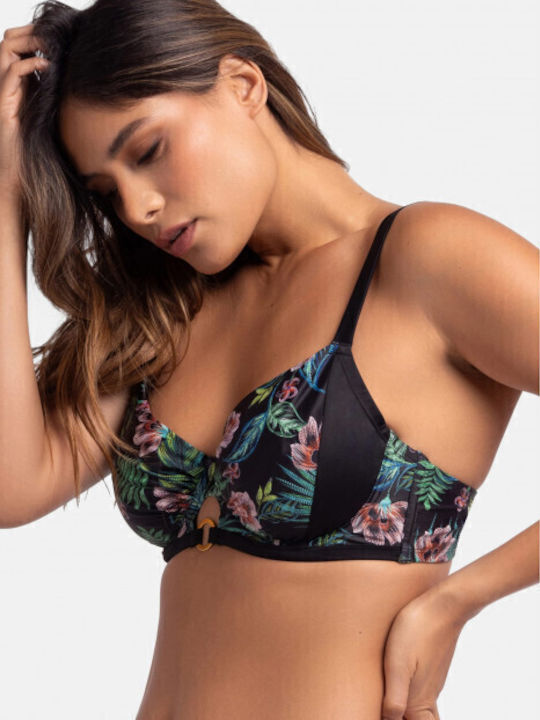 Underwire Bikini Bra with Adjustable Straps Black Floral