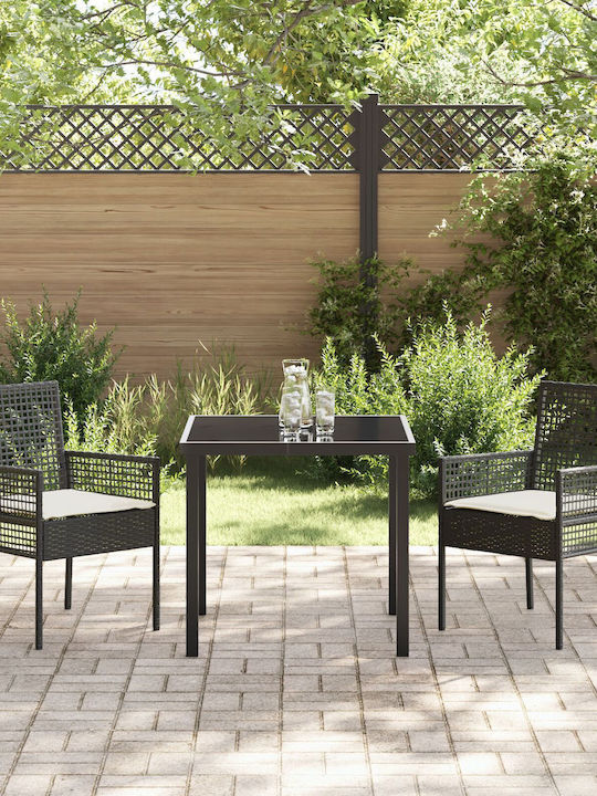 Fotoliu de exterior Rattan Negru cu pernă 2buc 53x60x85cm