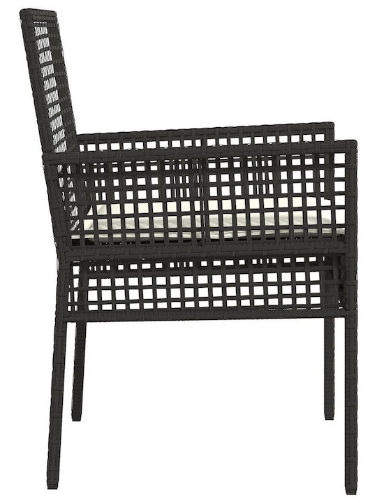 Fotoliu de exterior Rattan Negru cu pernă 2buc 53x60x85cm