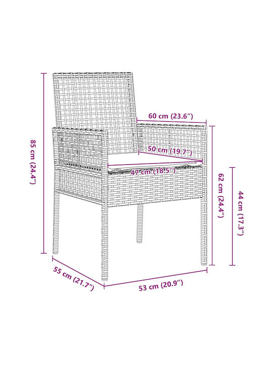 Fotoliu de exterior Rattan Negru cu pernă 2buc 53x60x85cm