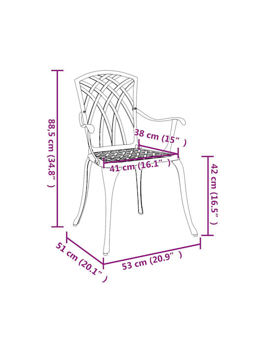 Outdoor Chair Aluminum Black Velvet-Black Metal with Cushion 2pcs 54x51x88cm