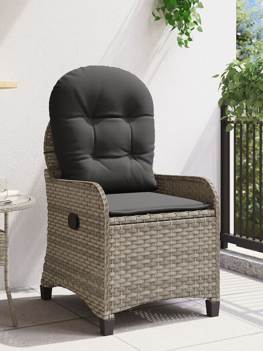 Πολυθρόνα Εξωτερικού Χώρου Rattan Γκρί με Μαξιλάρι 56x66x95εκ.