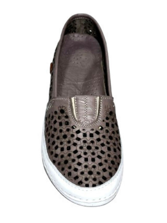 Leather Women's Loafers in Gray Color