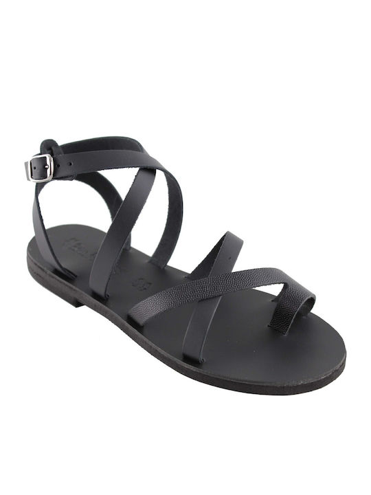 Leder Flache Sandalen für Damen in Schwarz Farbe