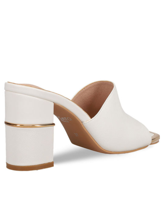 Mules with Chunky High Heel in White Color