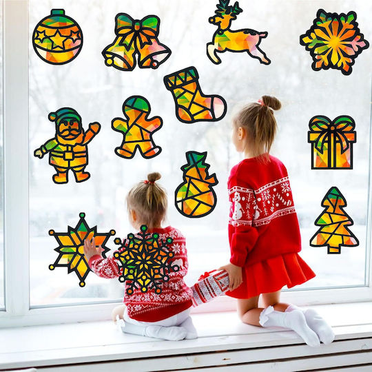 DIY-Weihnachtsfensterdekorationen Set 12 Stück Bunte Papierbilder