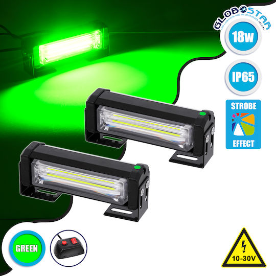 GloboStar Pro Series Μπάρες Σήμανσης Οχήματος Πυροσβεστικής για Αυτοκίνητα & Φορτηγά 13 Προγραμμάτων Φωτισμού 18W DC 2τμχ LED 10-30V - Πράσινο