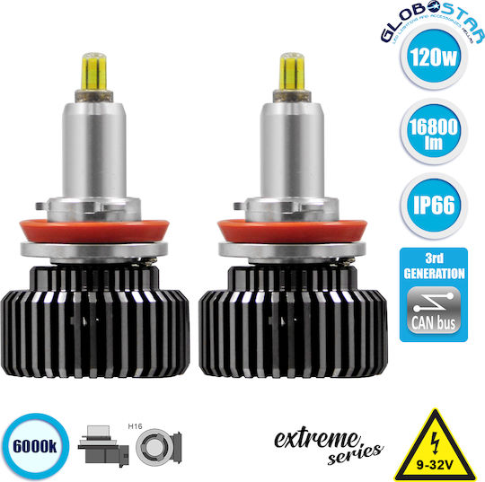 GloboStar Lampen Auto Extreme Truck Series H16 Canbus LED 6000K Kaltes Weiß 9-32V 120W 1Stück