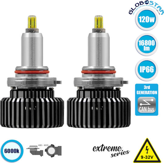 GloboStar Lamps Car Extreme Truck Series HB3 Canbus LED 6000K Cold White 9-32V 120W 1pcs