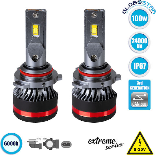 GloboStar Lamps Car Extreme Series HIR2-9012 Canbus LED 6000K Cold White 9-32V 100W 2pcs