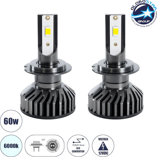 GloboStar Λάμπες Αυτοκινήτου H7 Canbus LED 6000K Ψυχρό Λευκό 9-32V 60W 2τμχ