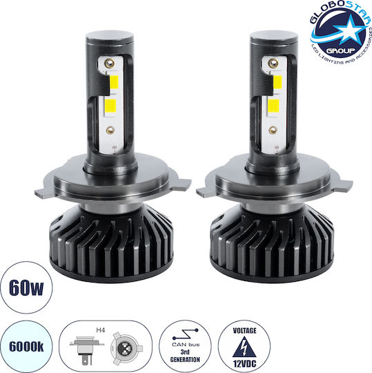 GloboStar Lamps Car H4 Canbus LED 6000K Cold White 9-32V 100W 2pcs