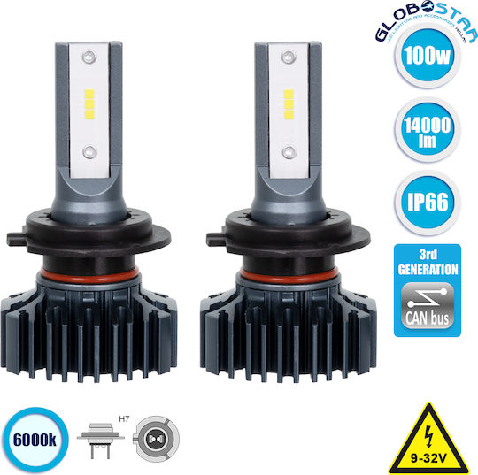 GloboStar Lamps Car H7 Canbus LED 6000K Cold White 9-32V 100W 2pcs