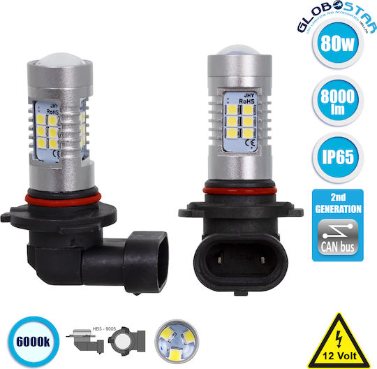 GloboStar Car HB3-9005 Light Bulb LED Canbus 6000K Cold White 12V 80W